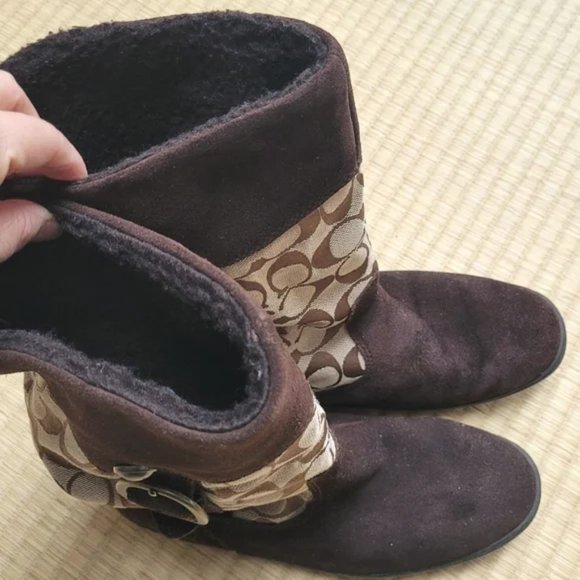 RARE!Coach Meyer Khaki Chestnut Brown C Logo Signature & Suede Boots Siz… - Picture 2 of 9